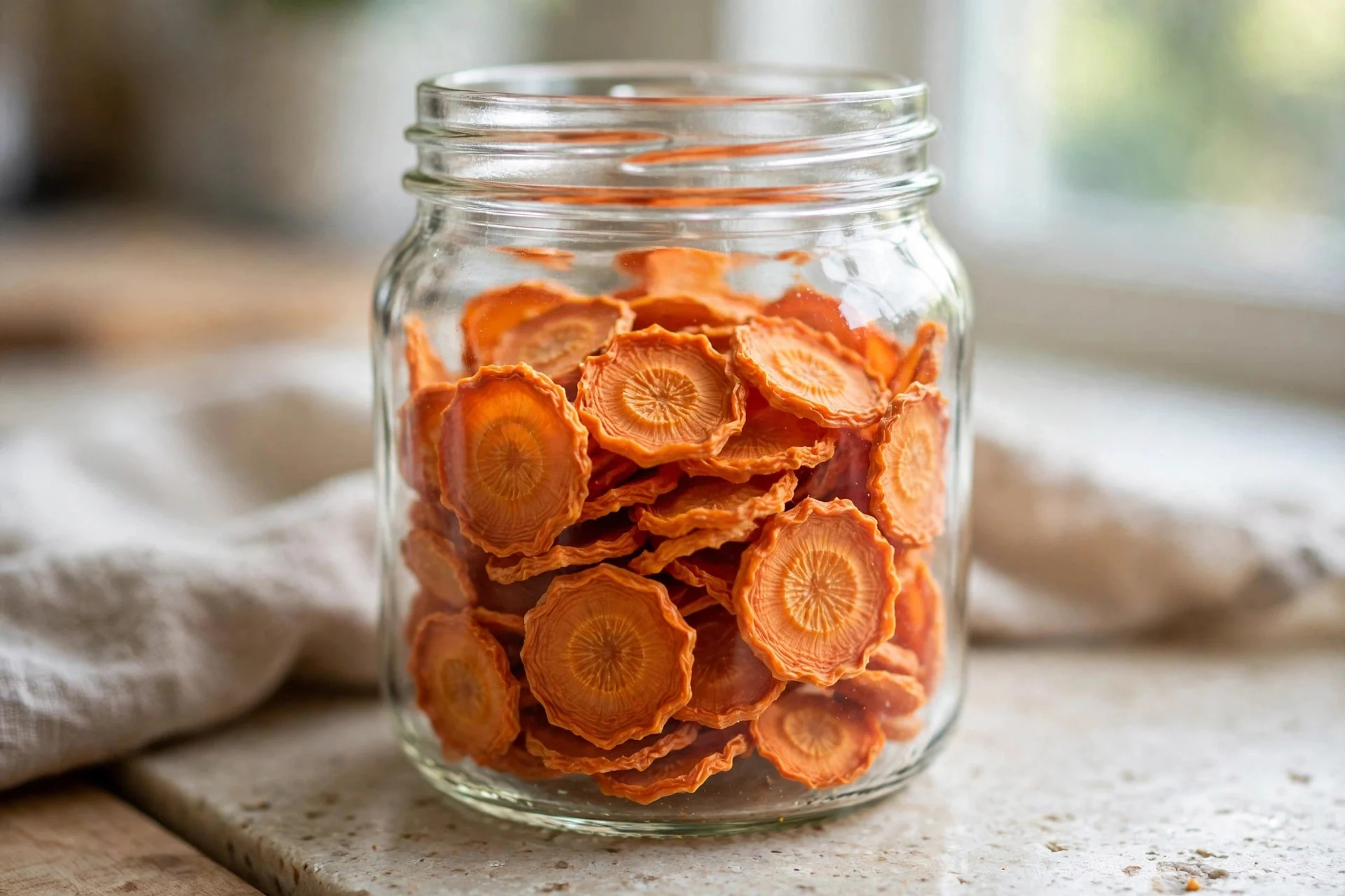 Dehydrated carrot coins as healthy dog treats