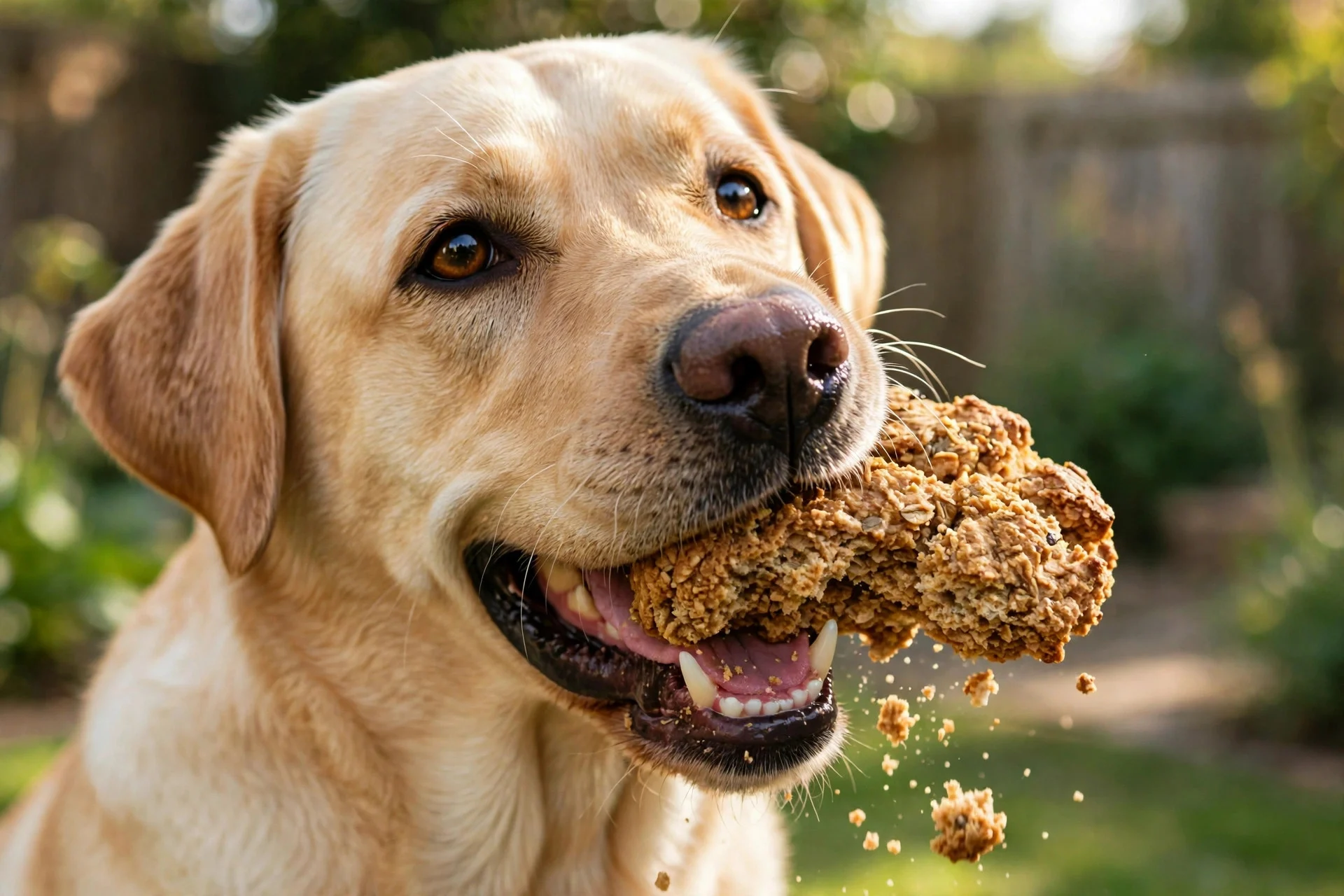 Dog with healthy teeth chewing a homemade dental treat