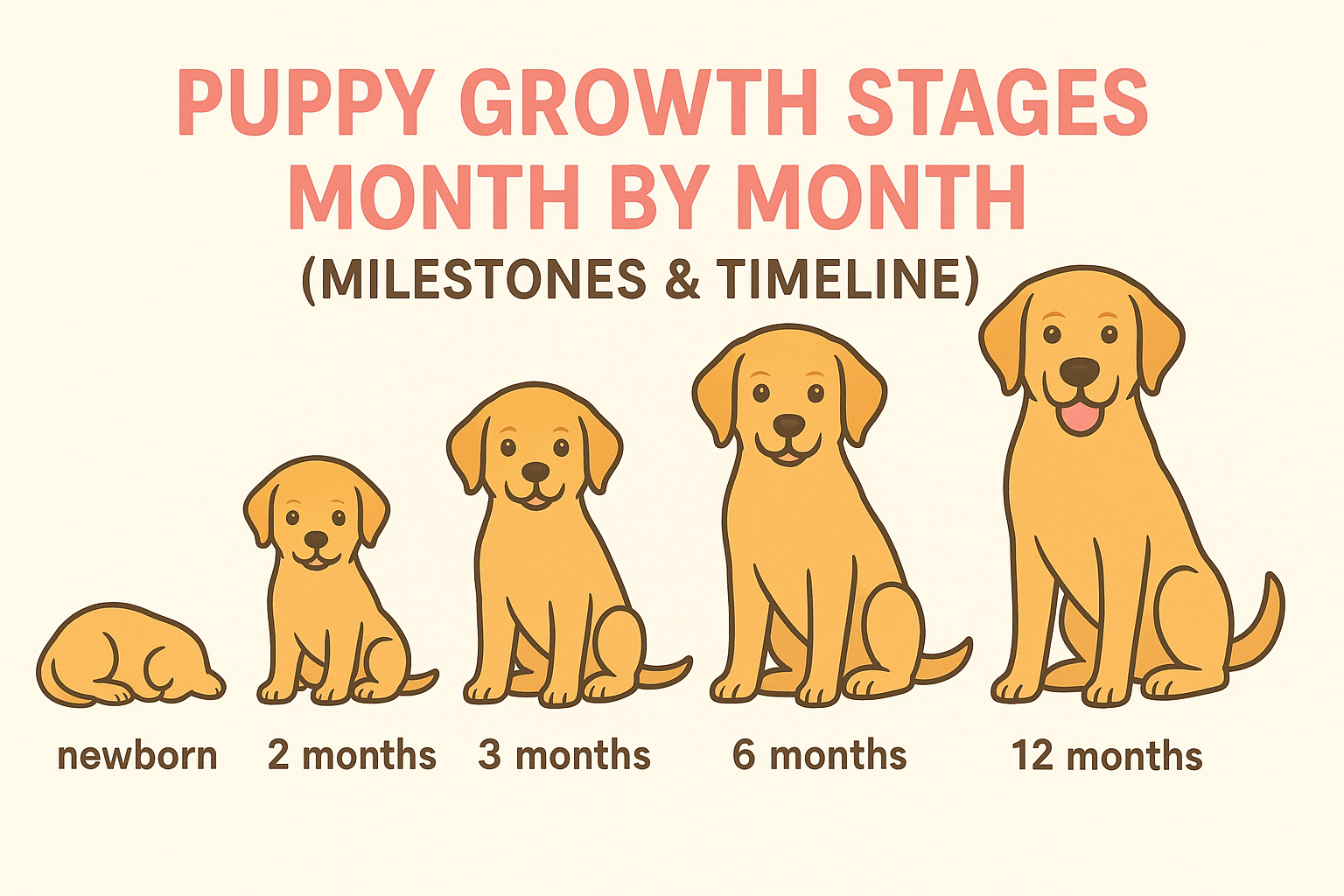 Puppy growth stages month by month – development milestones from newborn to 1 year.