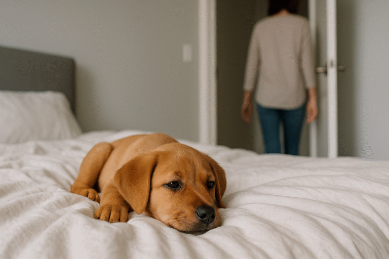 Calm puppy resting alone – overcoming separation anxiety