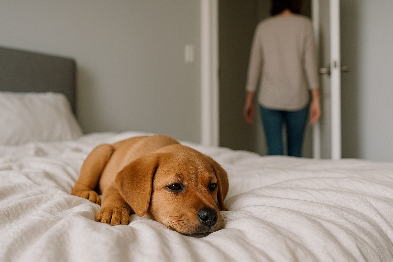 Calm puppy resting alone – overcoming separation anxiety