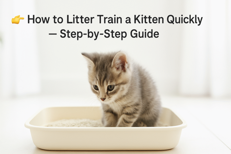 Cute kitten learning to use a litter box at home
