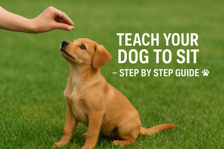 Dog learning to sit with positive reinforcement training