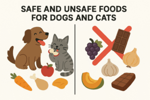 Safe and unsafe foods for dogs and cats visual guide