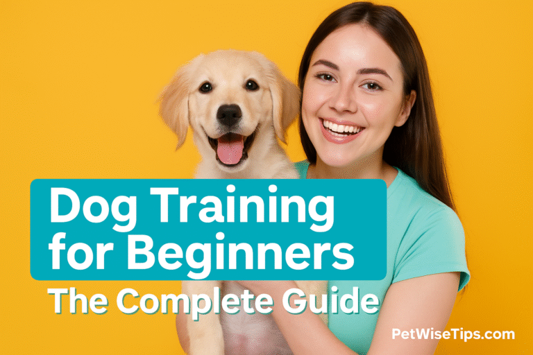 Dog training for beginners - owner teaching puppy to sit