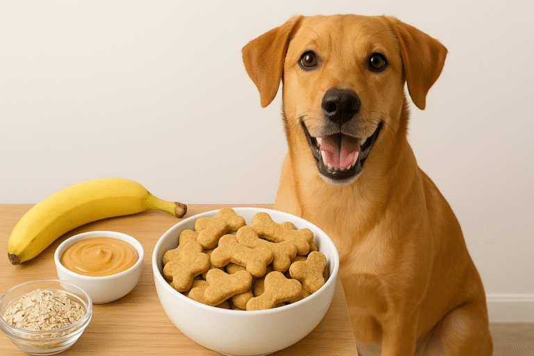 3-ingredient homemade dog treats with banana, oats, and peanut butter