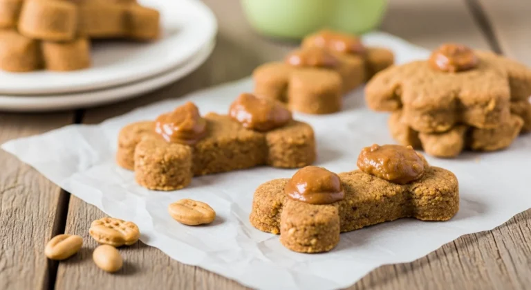 Homemade peanut butter and applesauce dog treats on parchment paper