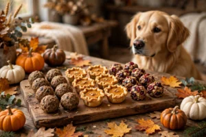 Homemade Thanksgiving dog treats on a festive autumn table